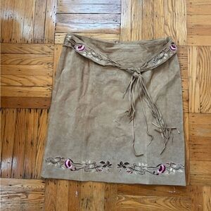 Suede Leather Skirt with Fringe Belt